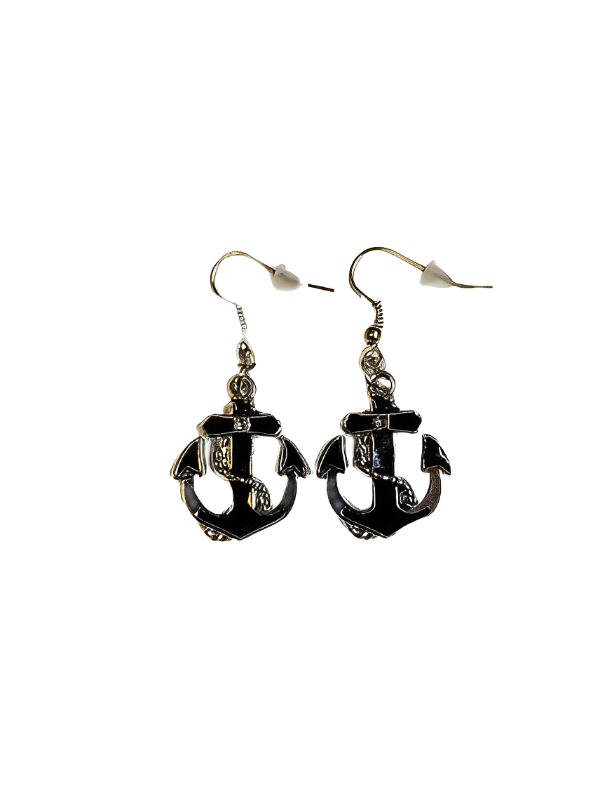 Small Black Anchor Earrings