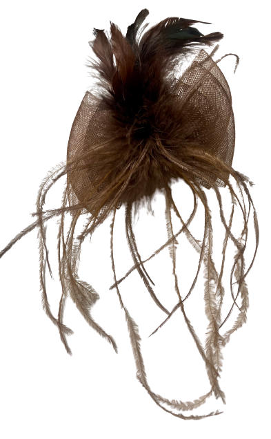 Mini Steampunk Brown Hat Clip with Feathers