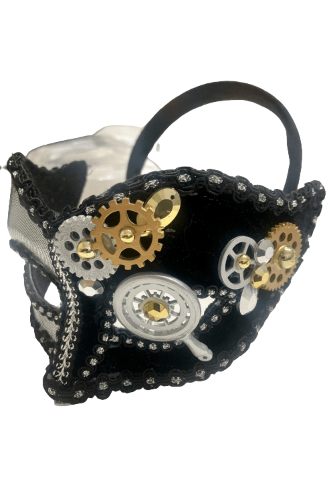 Silver and Black Cogs Steampunk Mask