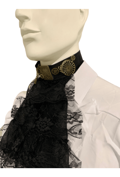 Black Steampunk Jabot Collar with Bronze Clock