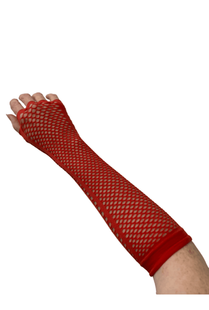 Red Arm-length Fishnet Gloves