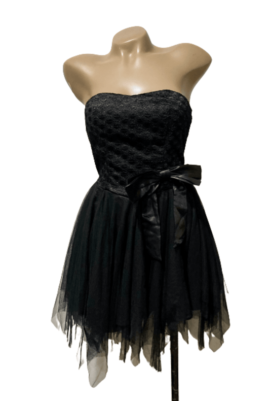 Strapless Black Dress with Tulle Skirt