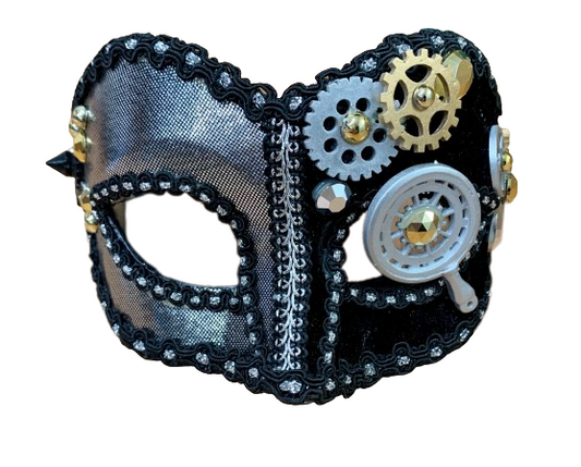 Silver and Black Cogs Steampunk Mask