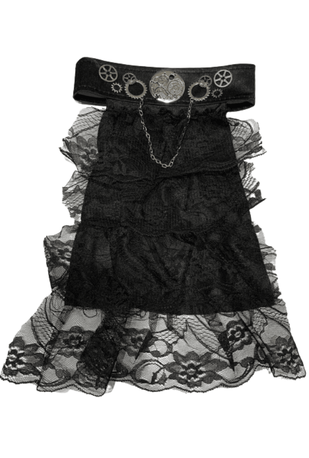 Black Steampunk Jabot Collar with Silver Cogs