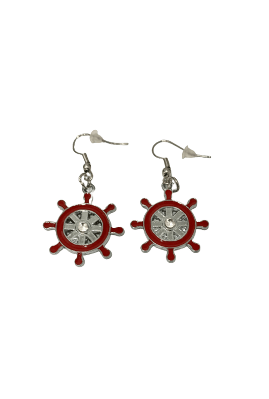 Red Ship Wheel Earrings
