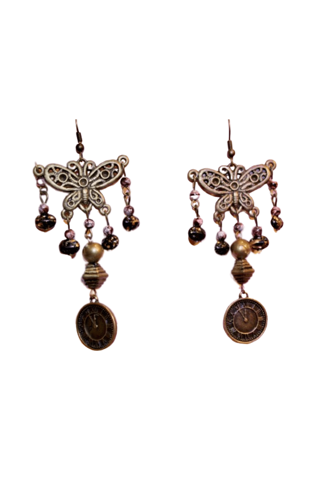 Steampunk Bronze Butterfly Cog Earrings