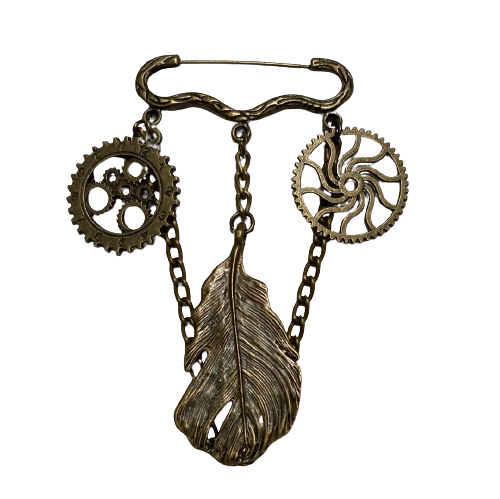 Steampunk Feather and Gears Pin