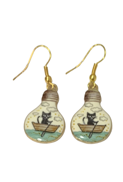 Cat in a Rowboat Light Globe Earrings