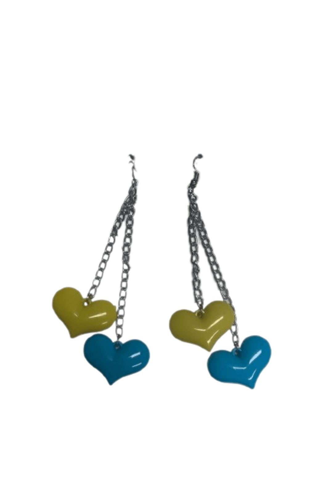 Blue and Yellow Hearts Dangle Earrings