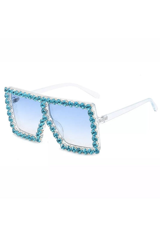 Fashion Iridescent Blue Rhinestone Frame Glasses