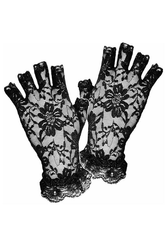 Black Floral Fingerless Lace Gloves