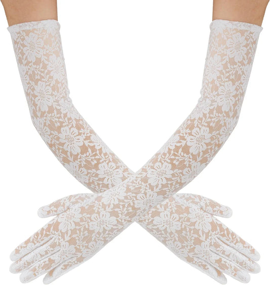 Extra Long White Lace Gloves