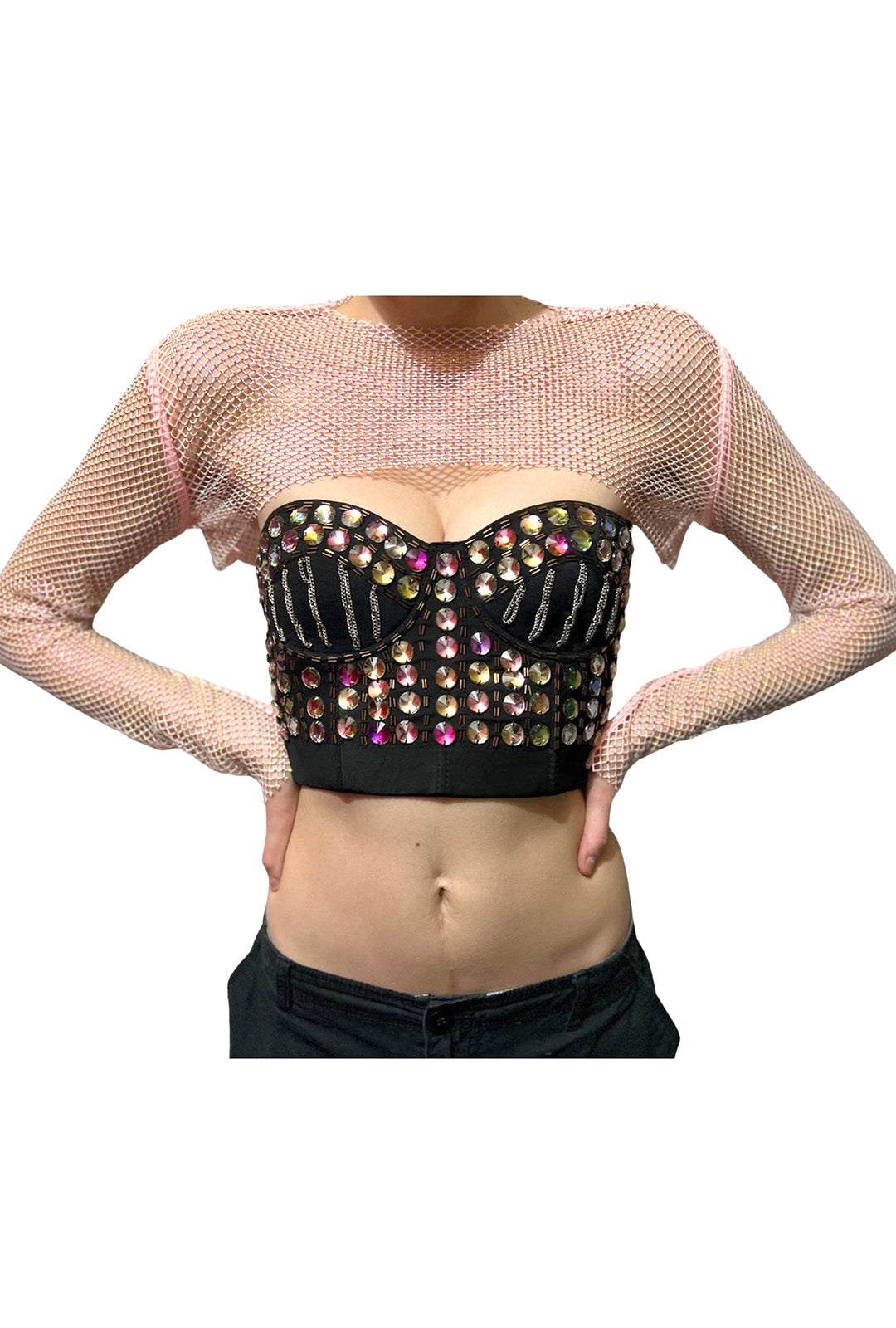 Light Pink Crystal Ultra-Cropped Shrug Top