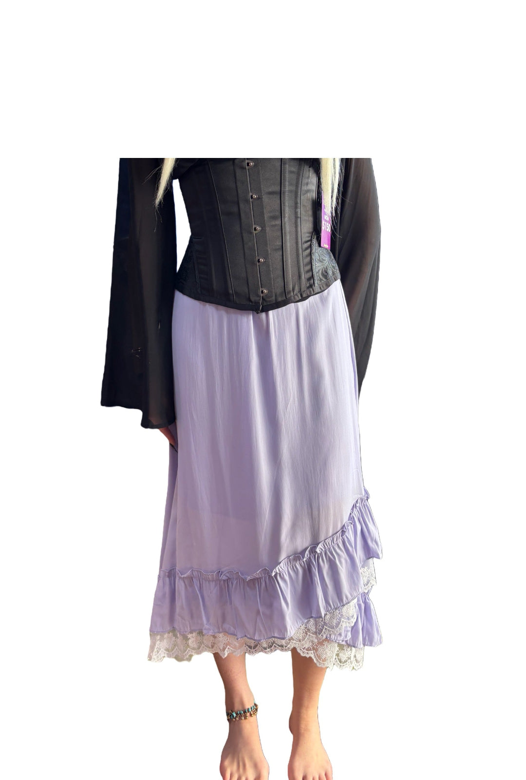 Lavender Boho Skirt With Lace Detail