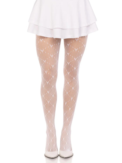 White Love Struck Heart Fishnet Tights