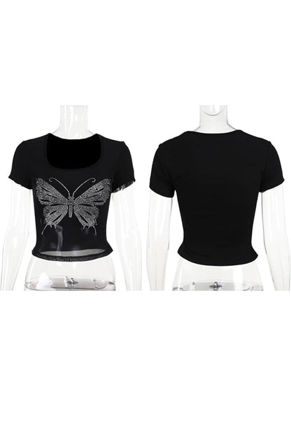 Rhinestone Butterfly Top