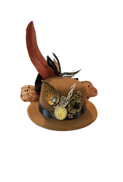 Brown Mini Steampunk Hat With Locket