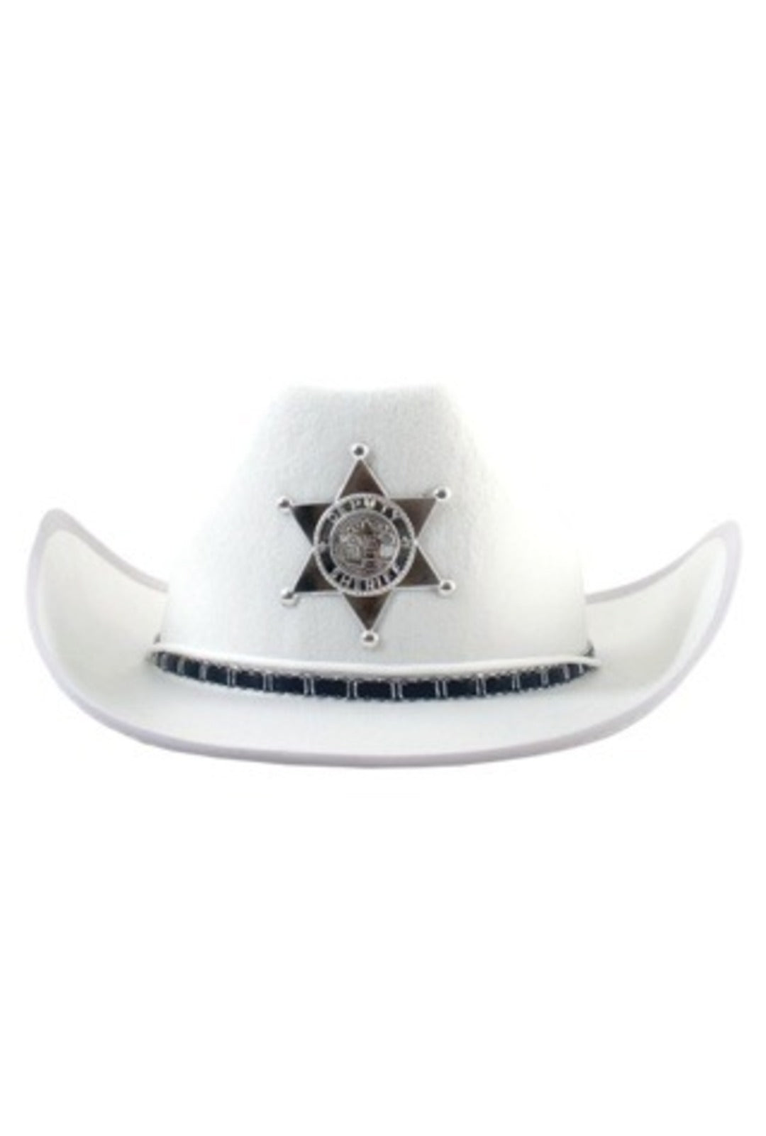 White Cowboy Hat with Woven Band & Badge