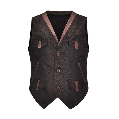 Men's Brown Jacquard Victorian Waistcoat