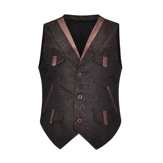 Men's Brown Jacquard Victorian Waistcoat