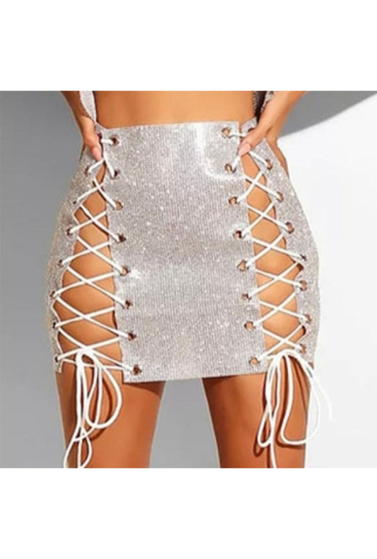 Lace Up Silver Panel Skirt