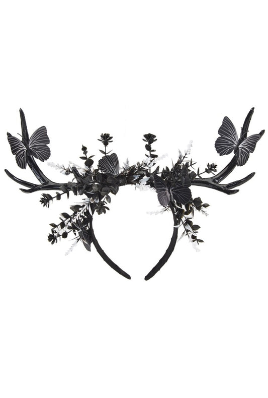 Black Floral Butterfly Deer Antler Headband