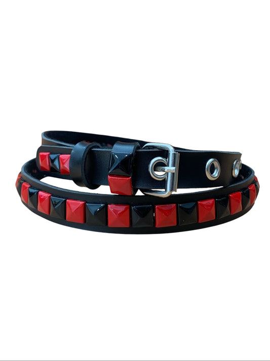 Thin Red and Black Studded Belt