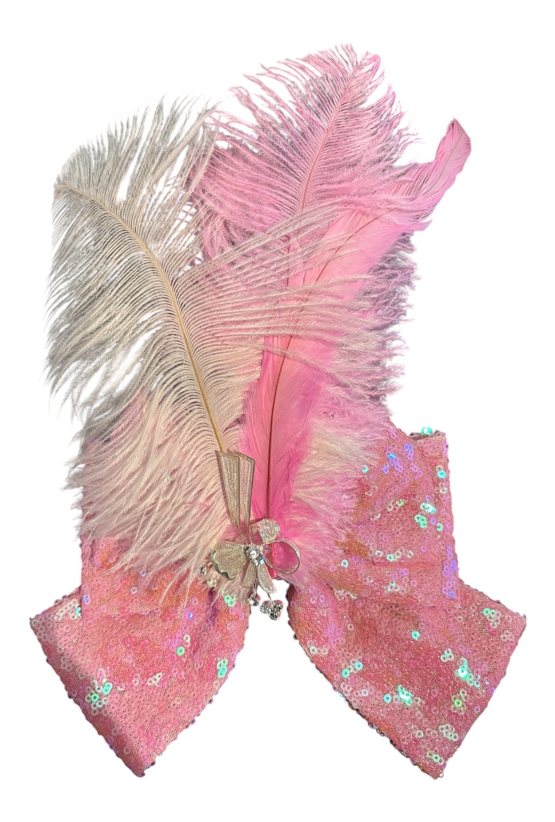 Pink Sequin Bow With Feather