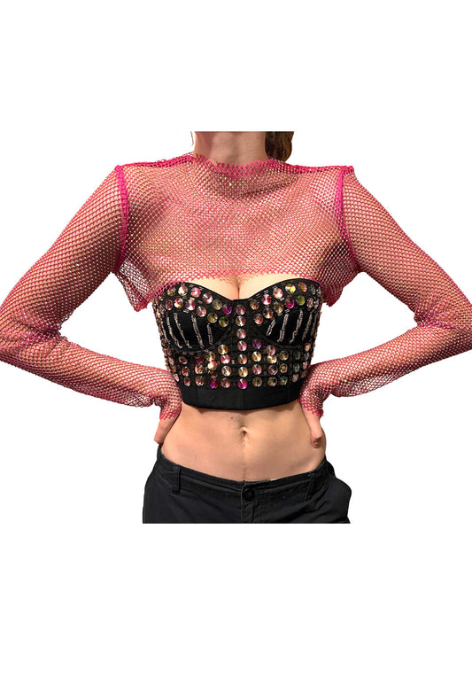 Hot Pink Crystal Ultra-Cropped Shrug Top