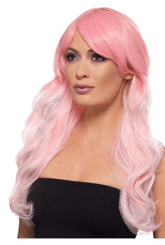 Long Pink Ombre Wavy Wig