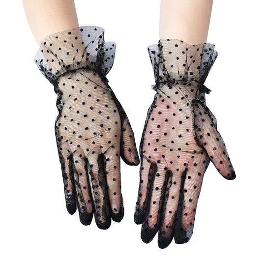 Black Polka Dot Lace Gloves
