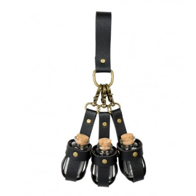 Black Medieval Belt Hook With Mini Potion Bottles