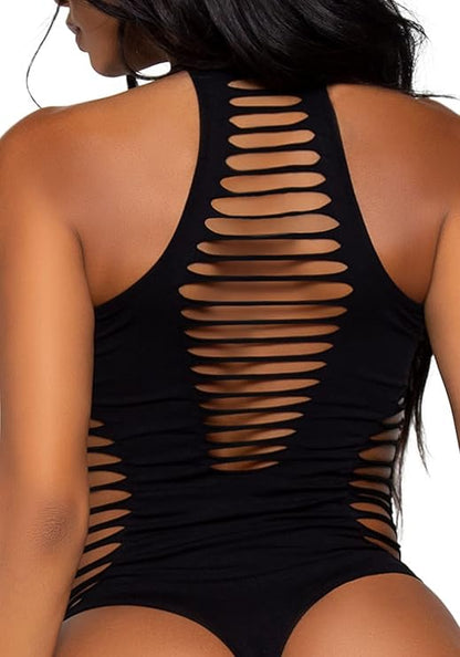 Black Shredded Racer Back Bodysuit