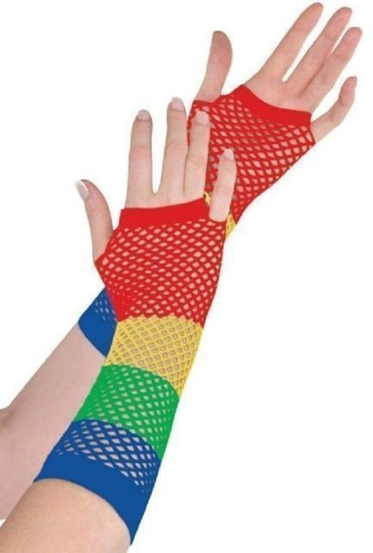 Rainbow Striped Fishnet Gloves