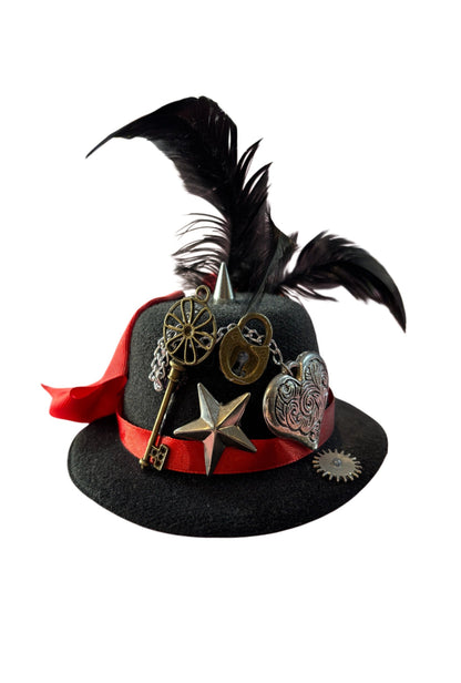 Red And Black Bow Mini Steampunk Hat