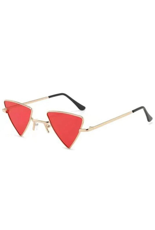 red triangle glasses with gold frames