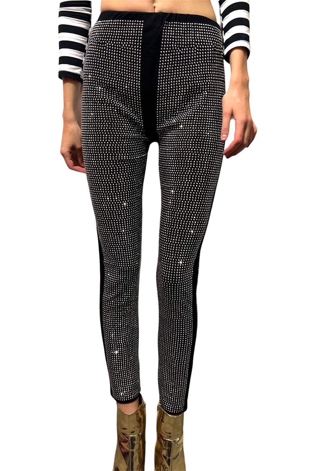 Rhinestone Silver and Black Leggings