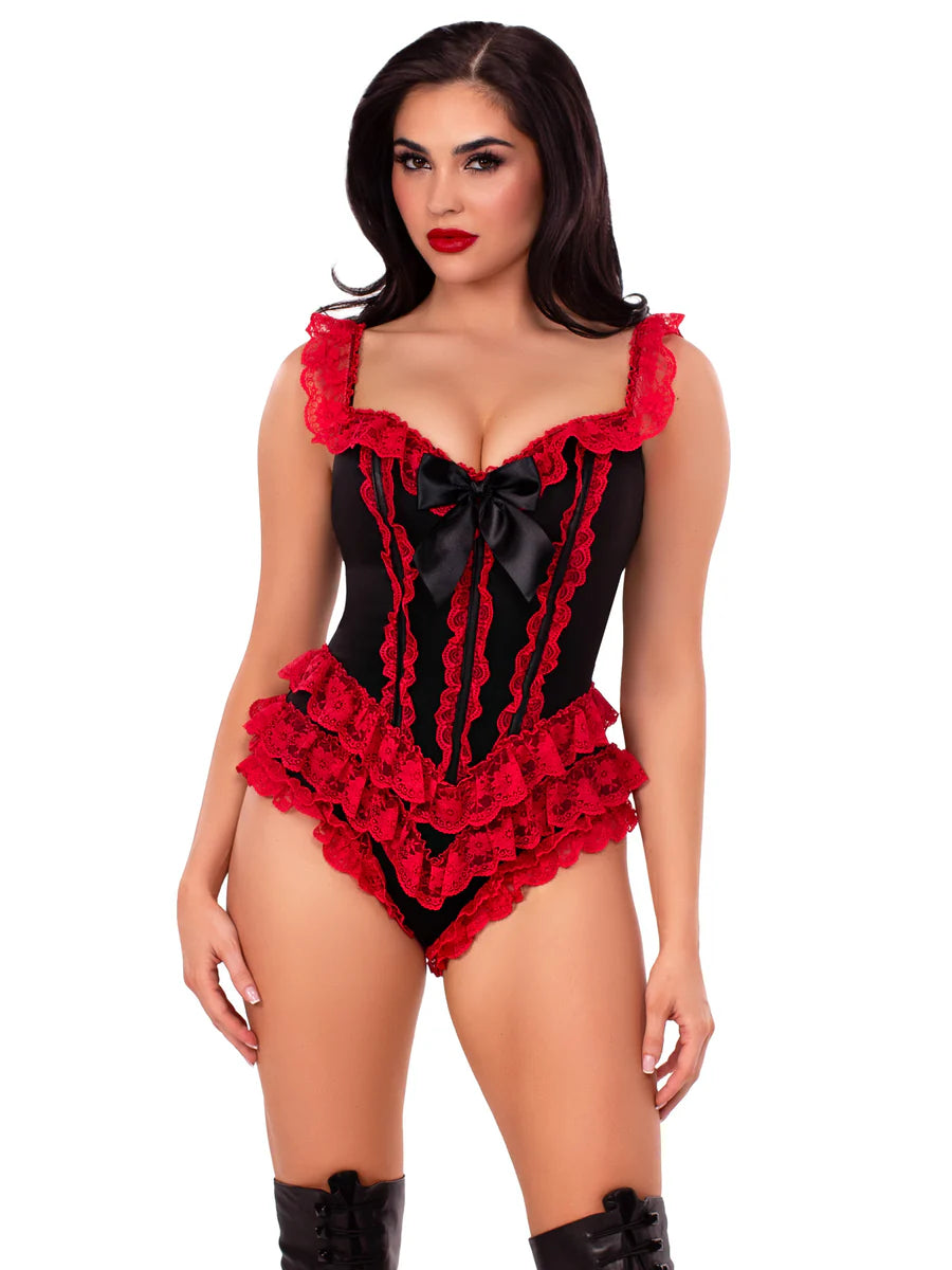 Black & Red Boned Ruffle Bodysuit