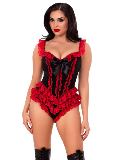 Black & Red Boned Ruffle Bodysuit