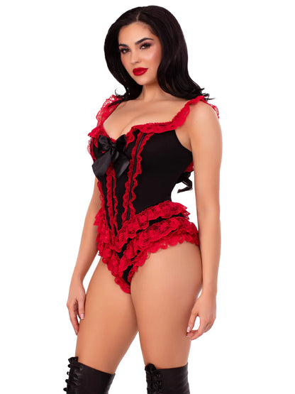 Black & Red Boned Ruffle Bodysuit