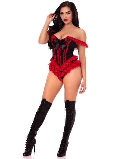 Black & Red Boned Ruffle Bodysuit