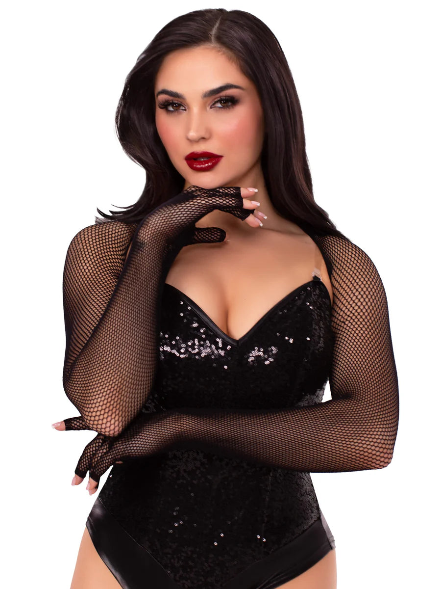 Black Fishnet Fingerless Gloved Shrug