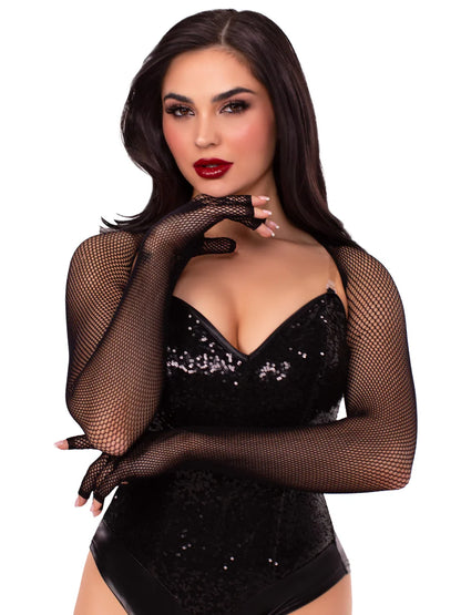 Black Fishnet Fingerless Gloved Shrug