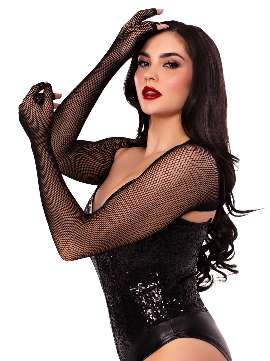 Black Fishnet Fingerless Gloved Shrug