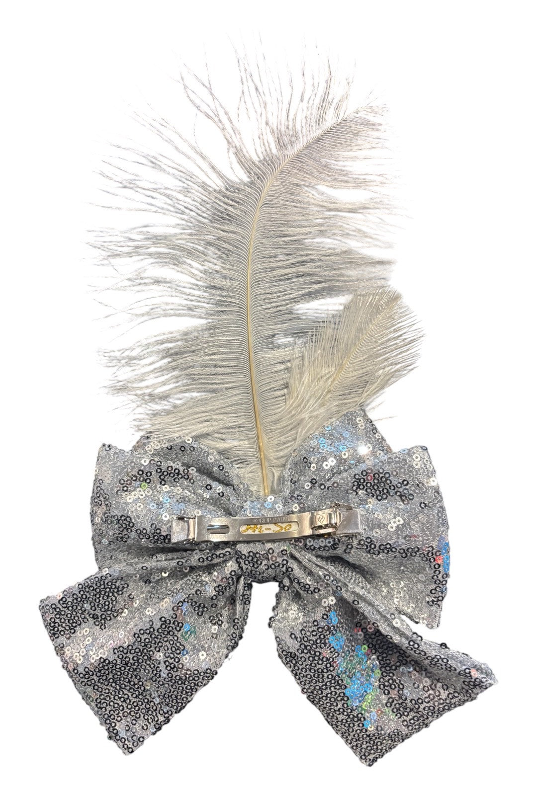 Silver Sequin Bow With Feather
