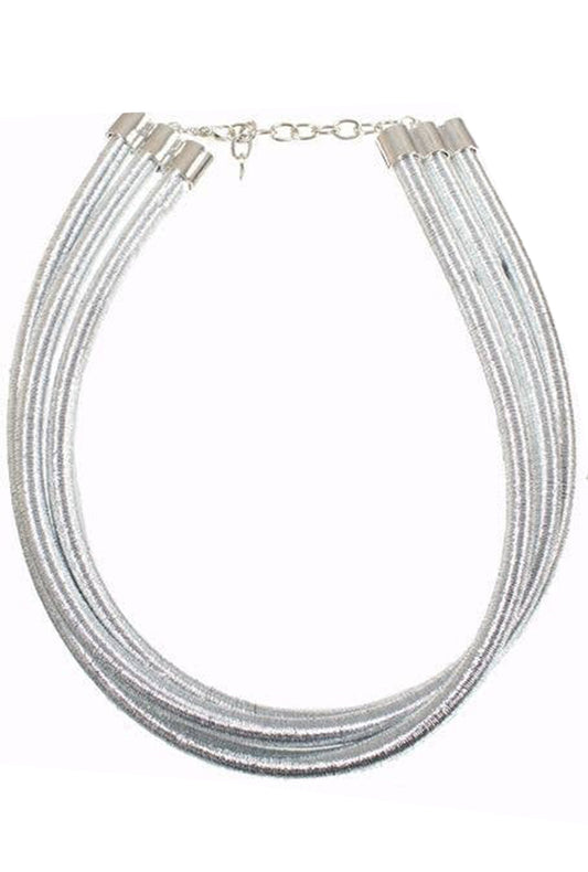 Metallic Silver Tube Necklace