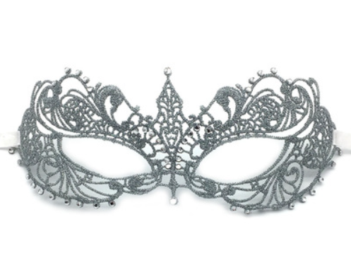 Silver with Silver Rhinestones Lace Mask