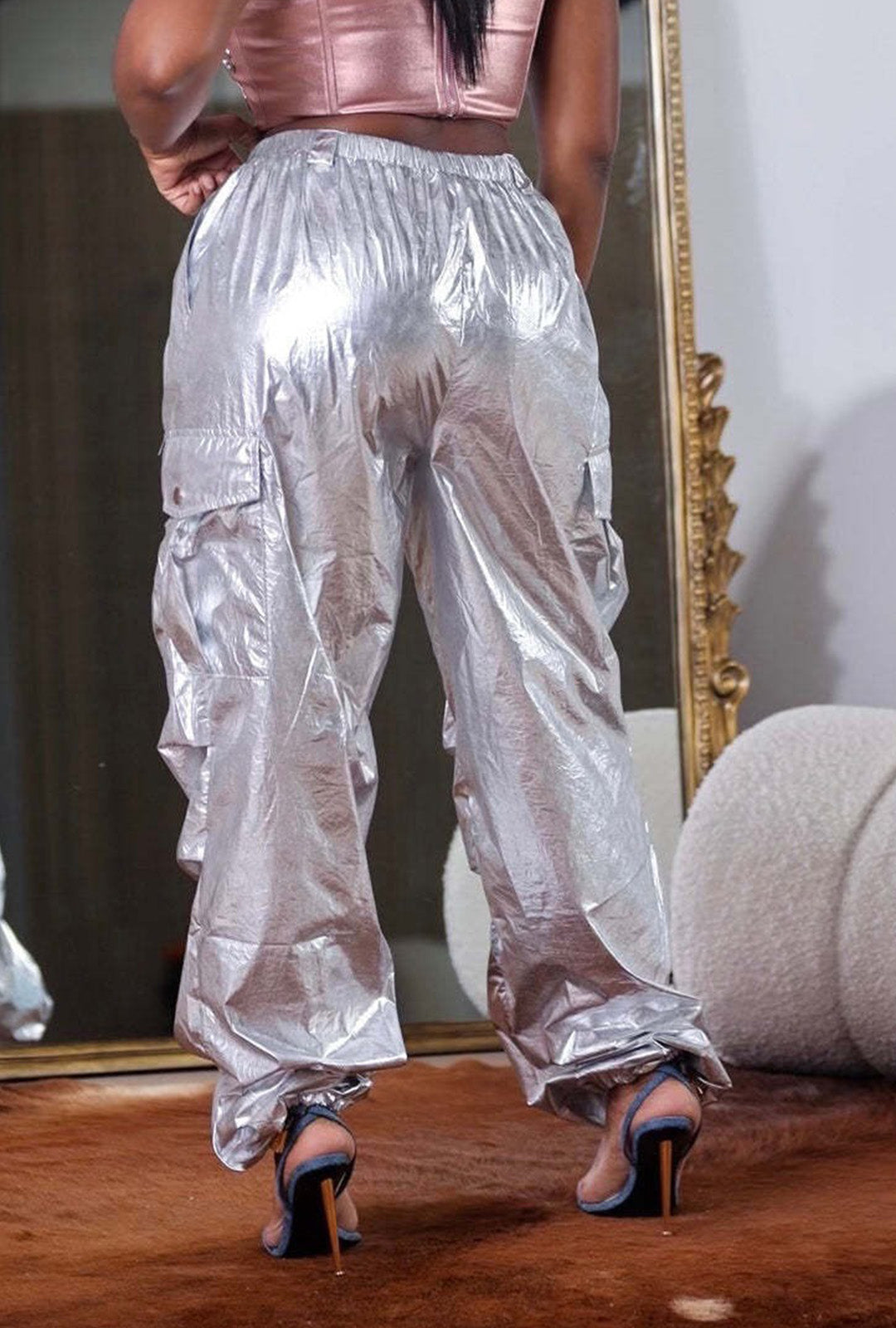 Metallic Silver Oversized Pants