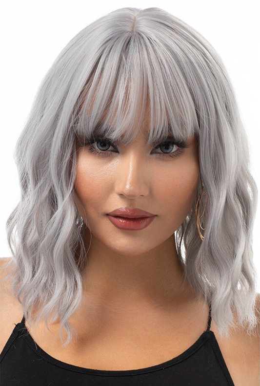 Deluxe Shoulder Length Loose Wave Grey Wig