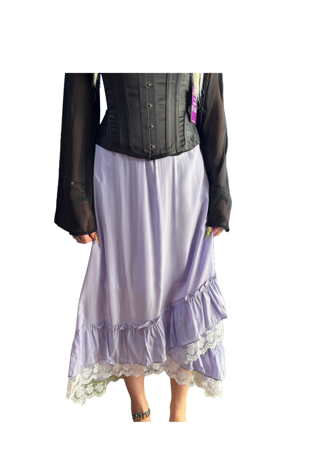 Lavender Boho Skirt With Lace Detail